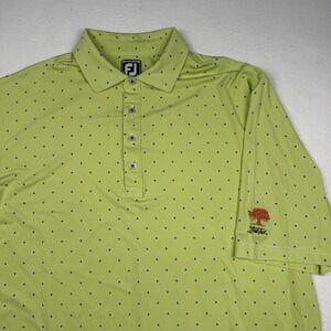 FootJoy Polo Shirt Mens XL Green Dot Print Athletic Fit Golf Oak Tree National